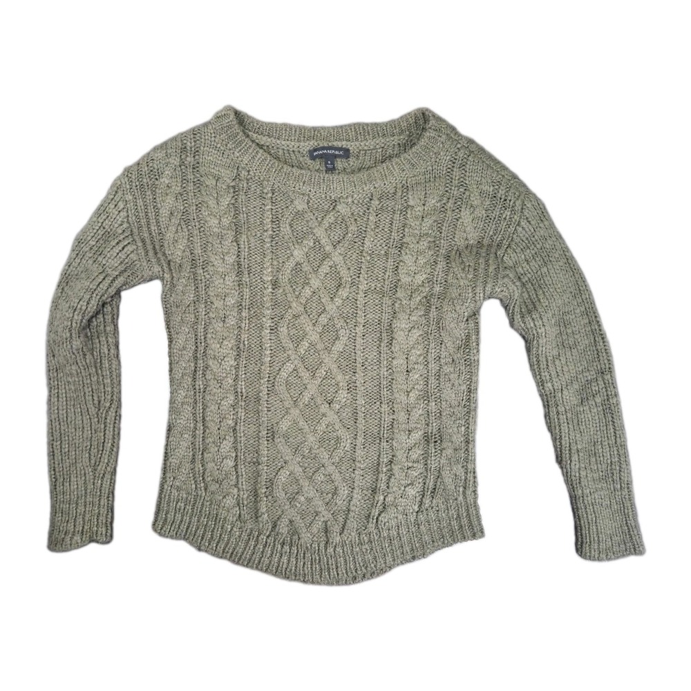 Banana Republic Womens Sweater Cable Knit Green Size S Pattern Wool Blend